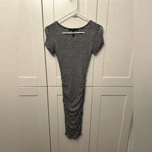 BCBGMaxAzria Navy and White Striped Midi Dress